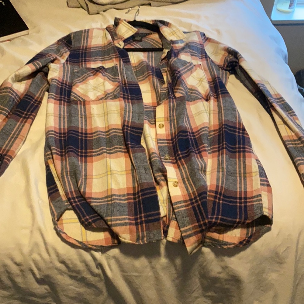 blue and pink button up flannel